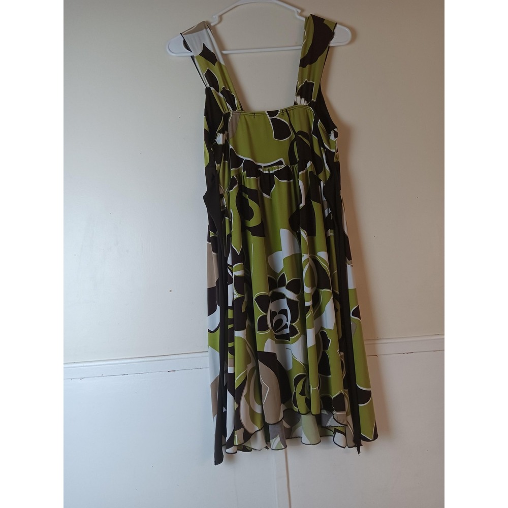 La Belle Dress Womens Large Green Brown Floral Short Square Neck Fit & Flare - Picture 3 of 7